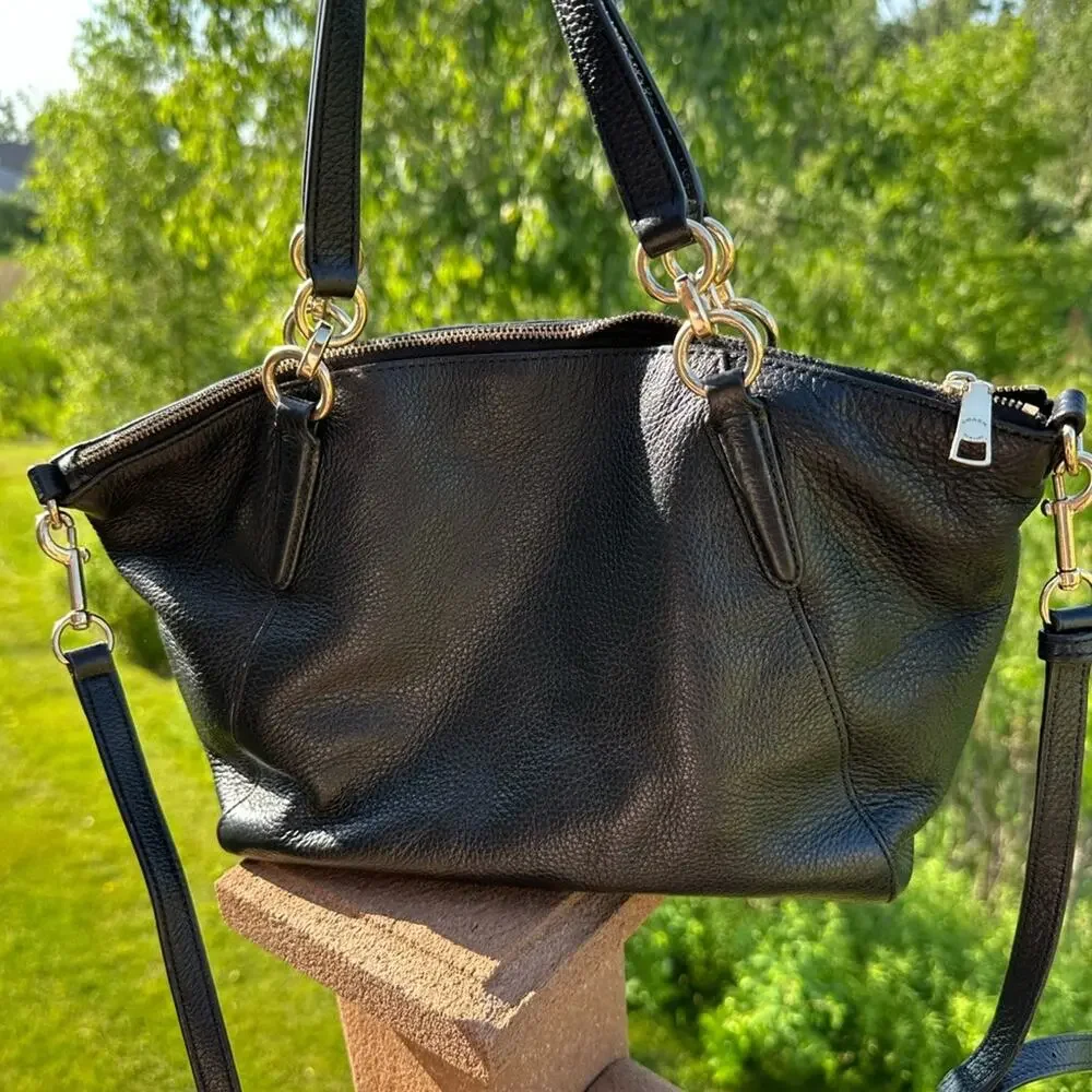 Coach Kelsey Satchel Crossbody Black Leather Handbag